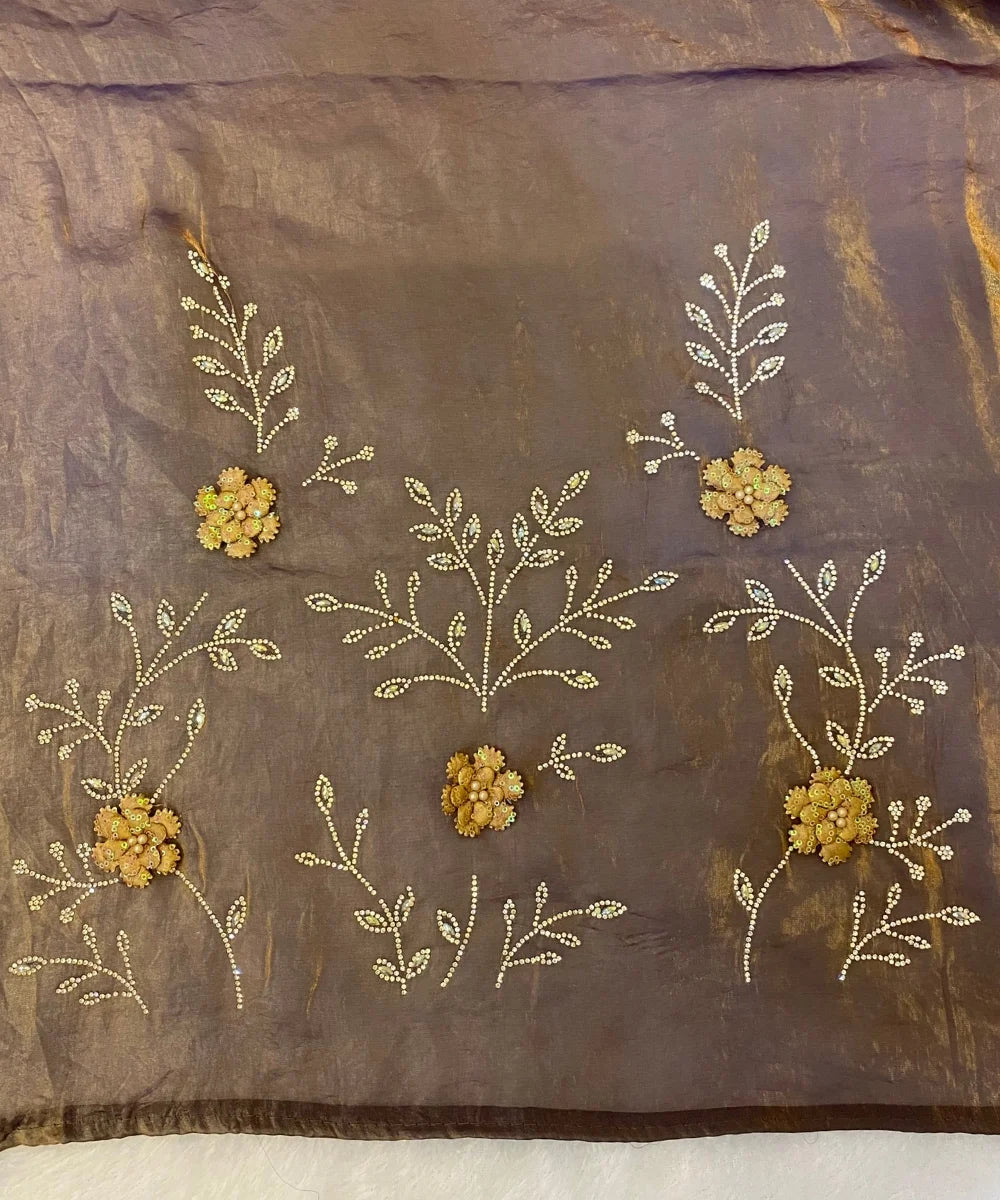 Golden-Dust Colored Satin Tissue Saree for Occasion