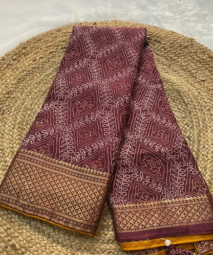 Wine Printed Bandhani Saree
