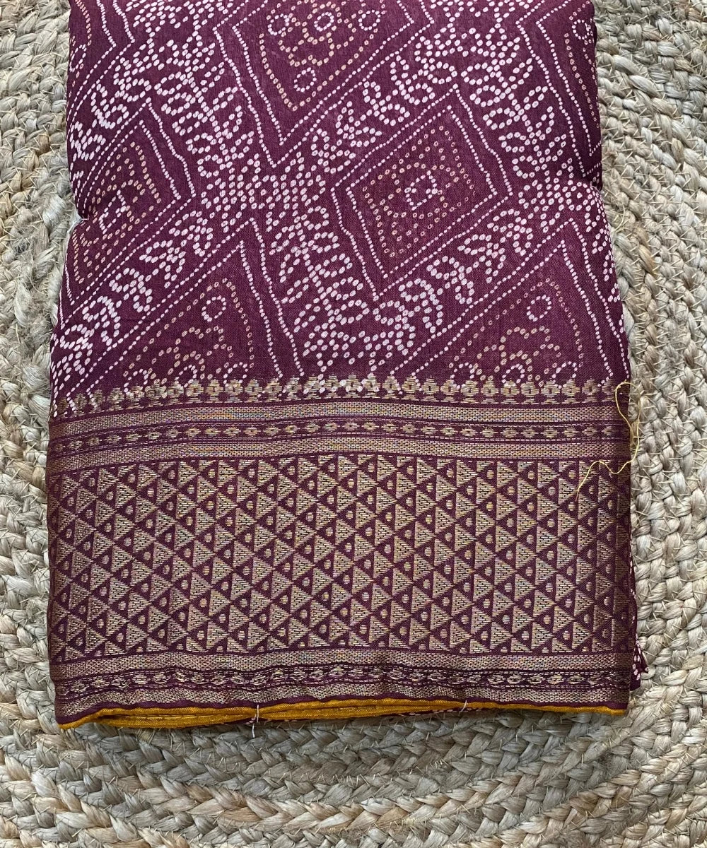 Wine Printed Bandhani Saree