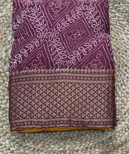 Wine Printed Bandhani Saree