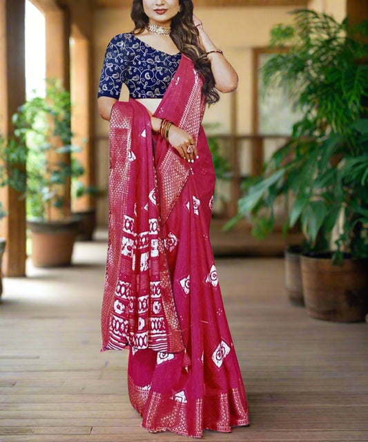 Pink Bhandej Saree for Karwa Chauth