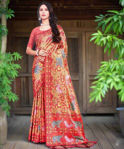 Formal Printed Silk Saree with Blouse - Ideal for Working Women’s Wardrobe