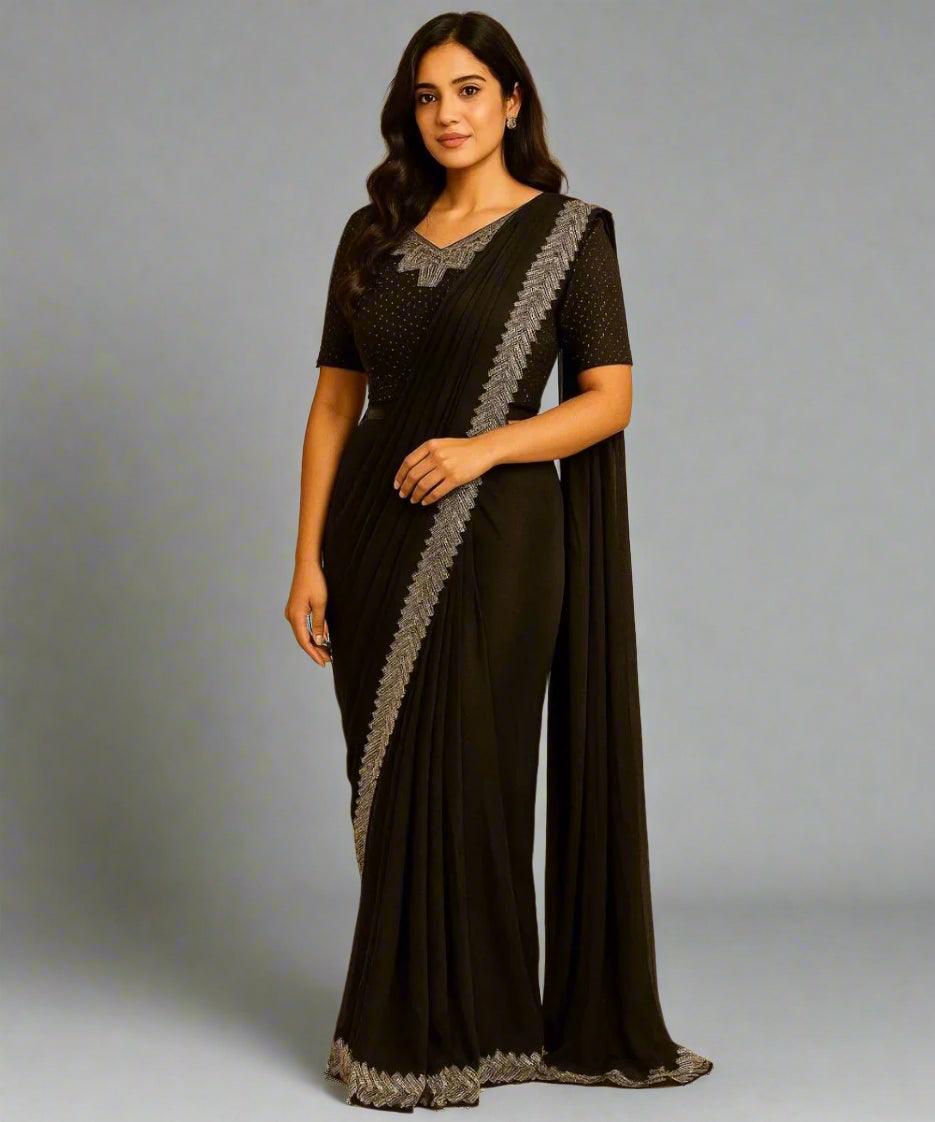 Bold Black One Minute Saree