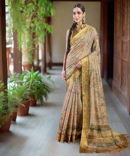 Woman wearing a traditional saree with a matching blouse