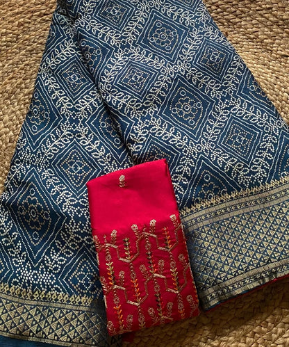 Blue Bandhani Saree for Women