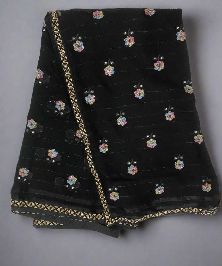 Black Chiffon Saree for Cocktail Party