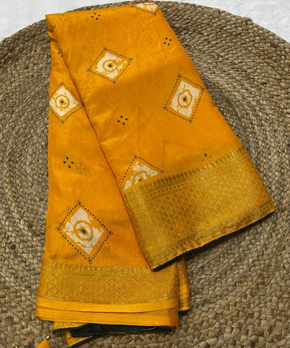 Elegant Yellow Bandhej Saree