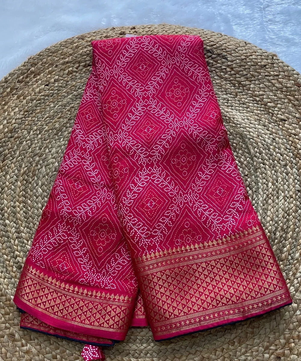 Pink Bandhani Cotton Silk Saree