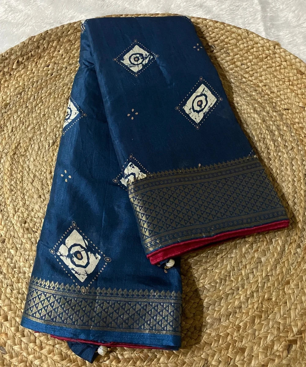 Bhandej Saree with Embroidered Blouse