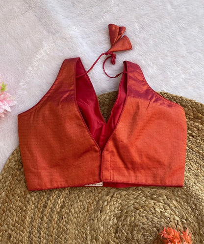 Pinkish-Orange Colored Self-Printed Blouse