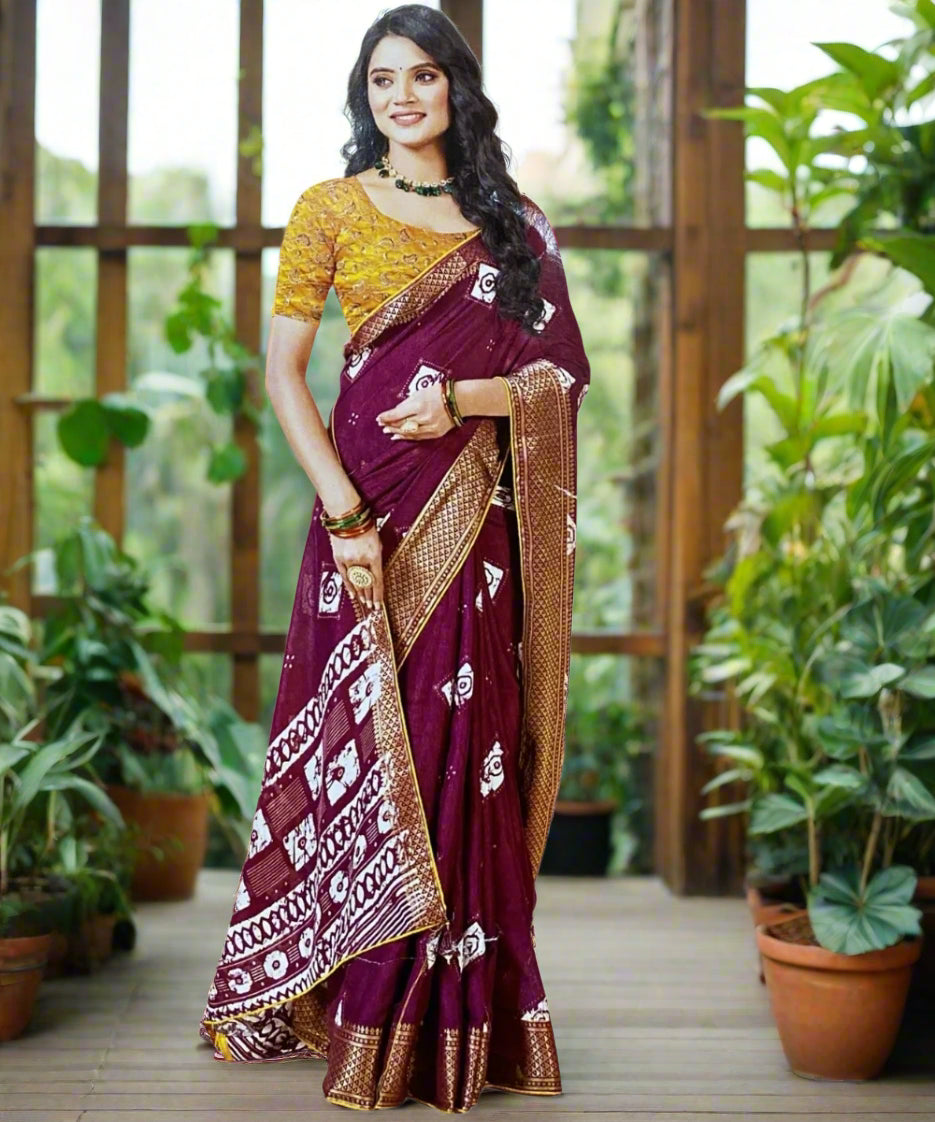Timeless Wine Colored Bandhej Saree