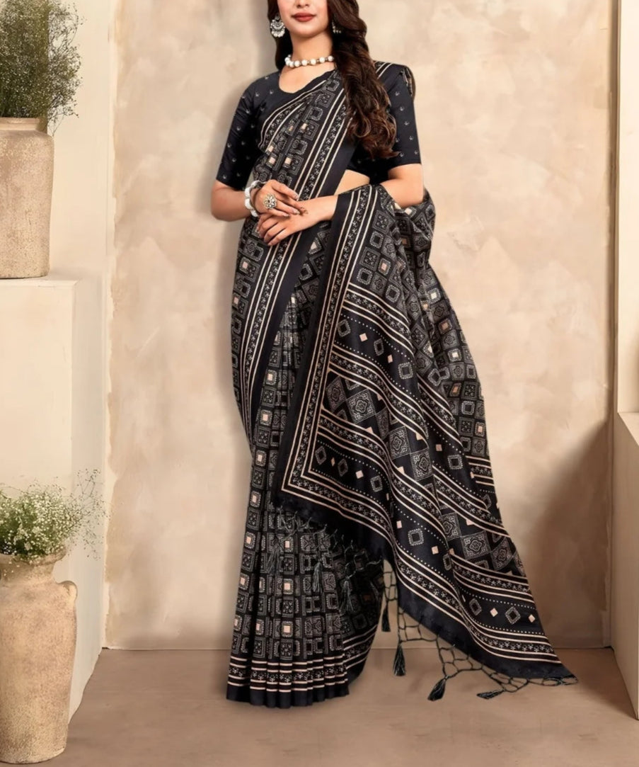 Elegant Black Silk Blended Saree