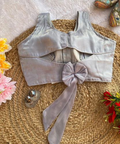 Grey Ruffled Party Wear Blouse