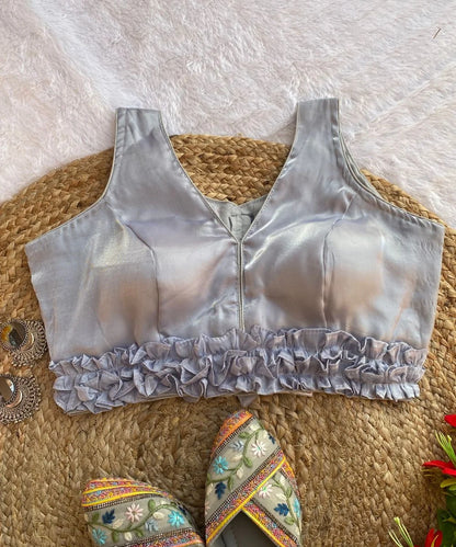 Grey Ruffled Party Wear Blouse