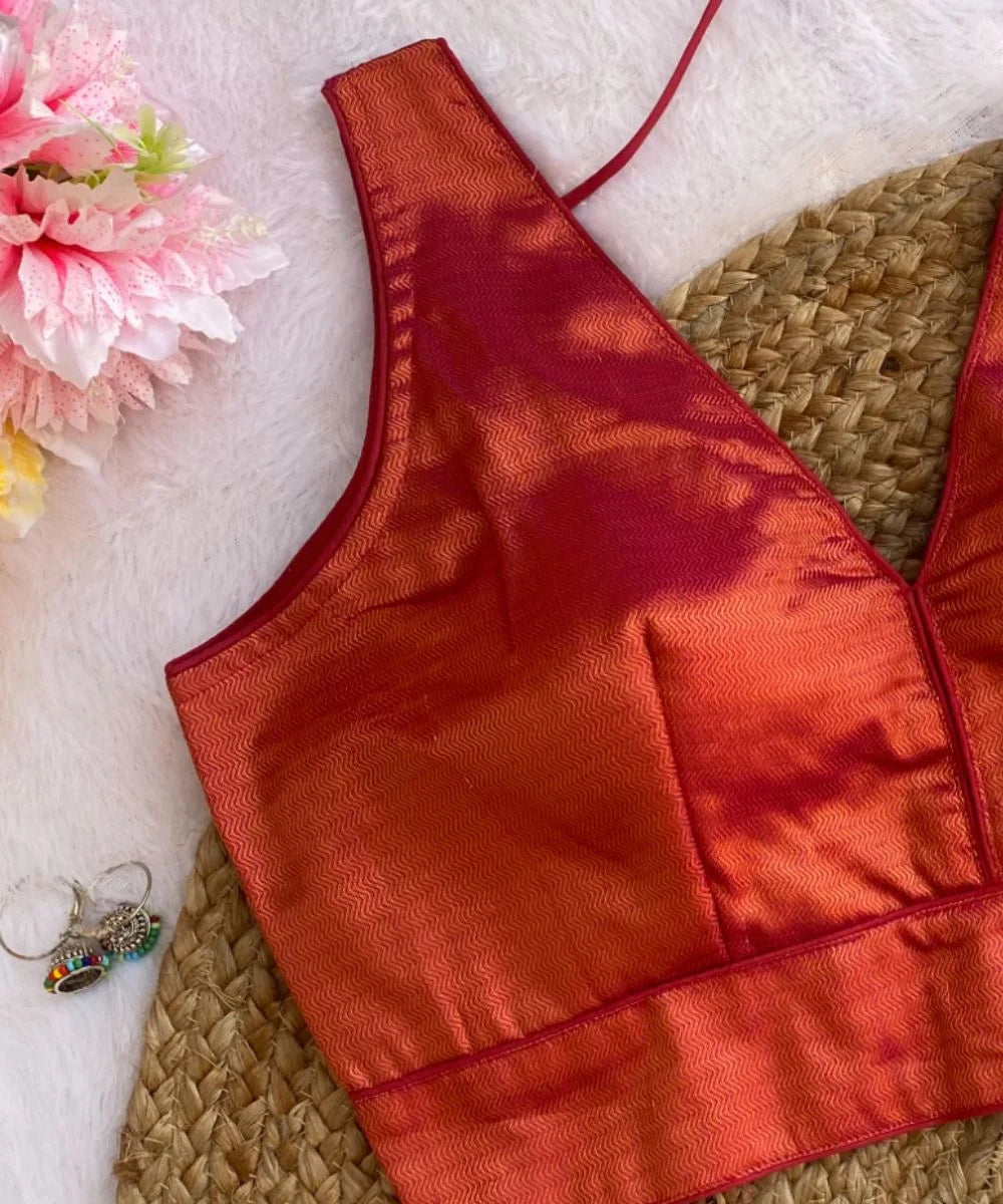 Pinkish-Orange Colored Self-Printed Blouse