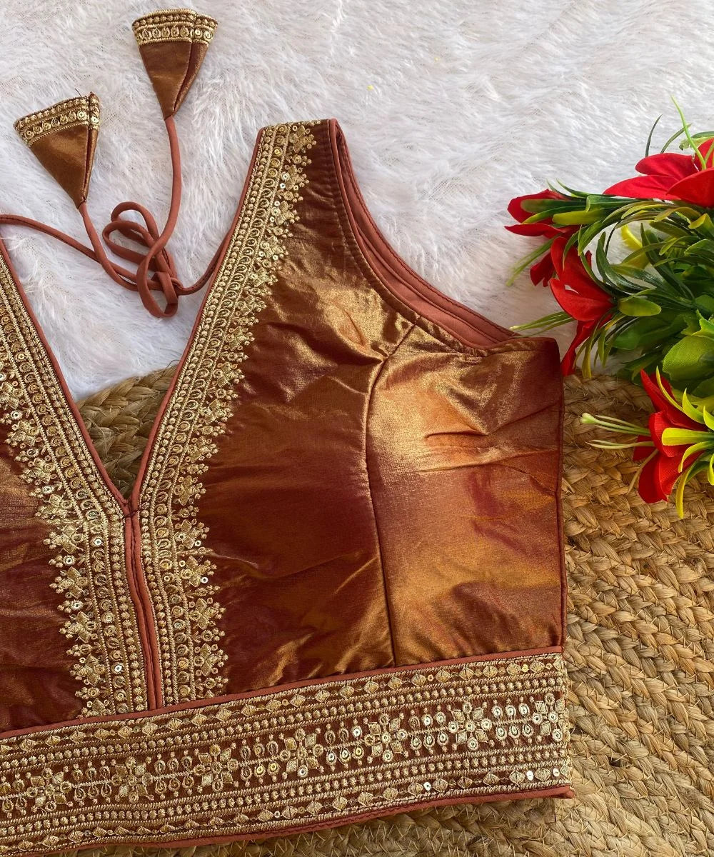 Rusty brown-deep copper coloured Embroidered Blouse