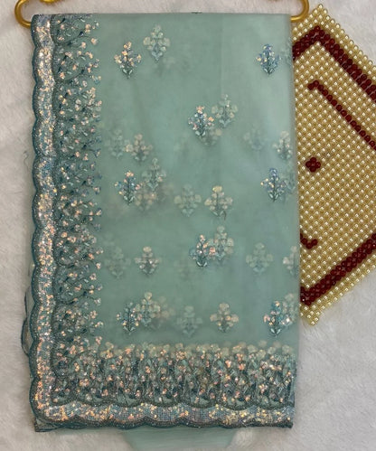 Blue Bloom Net Saree