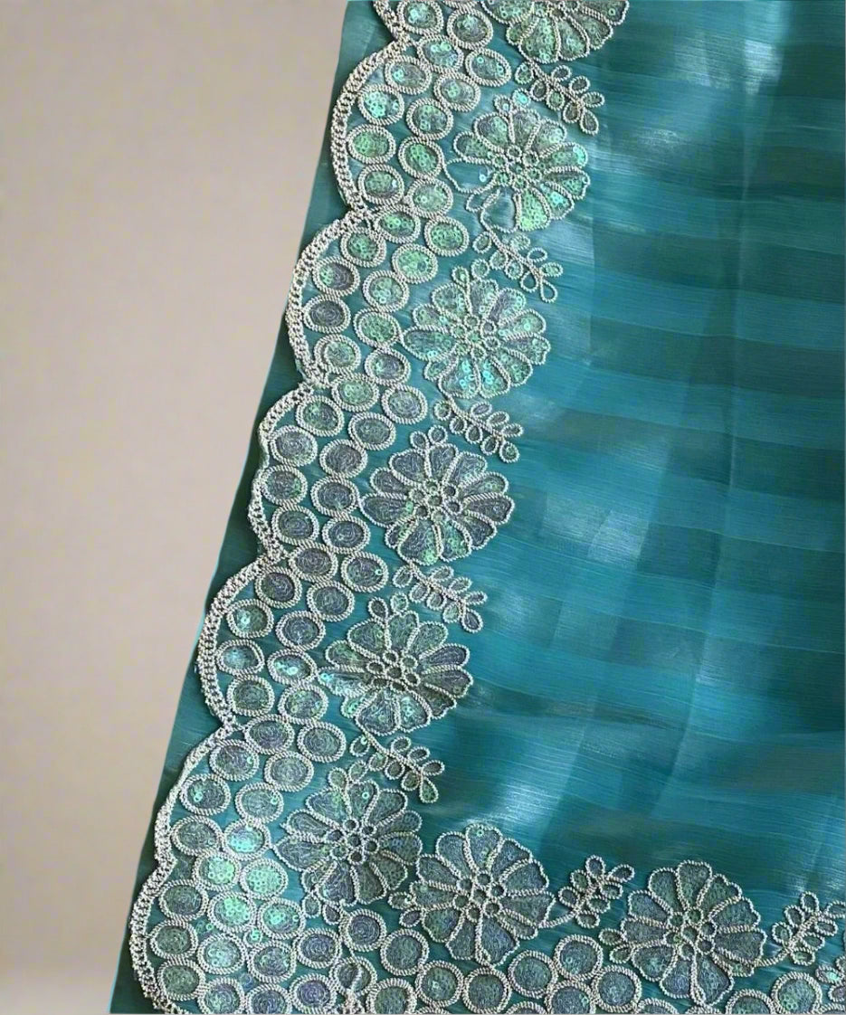 Sea Blue Floral Saree