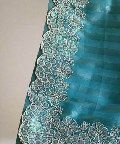 Sea Blue Floral Saree