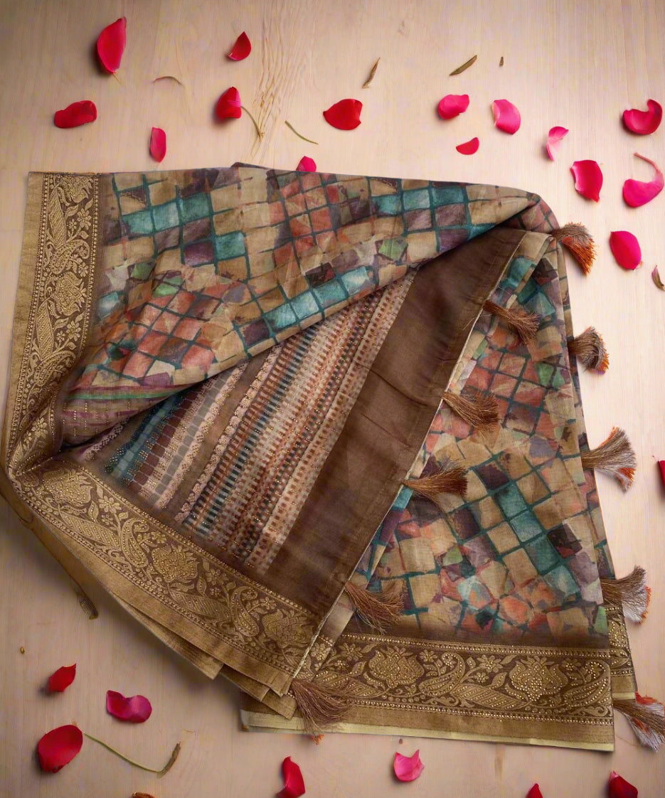 Yellow Geometric Print Sarees