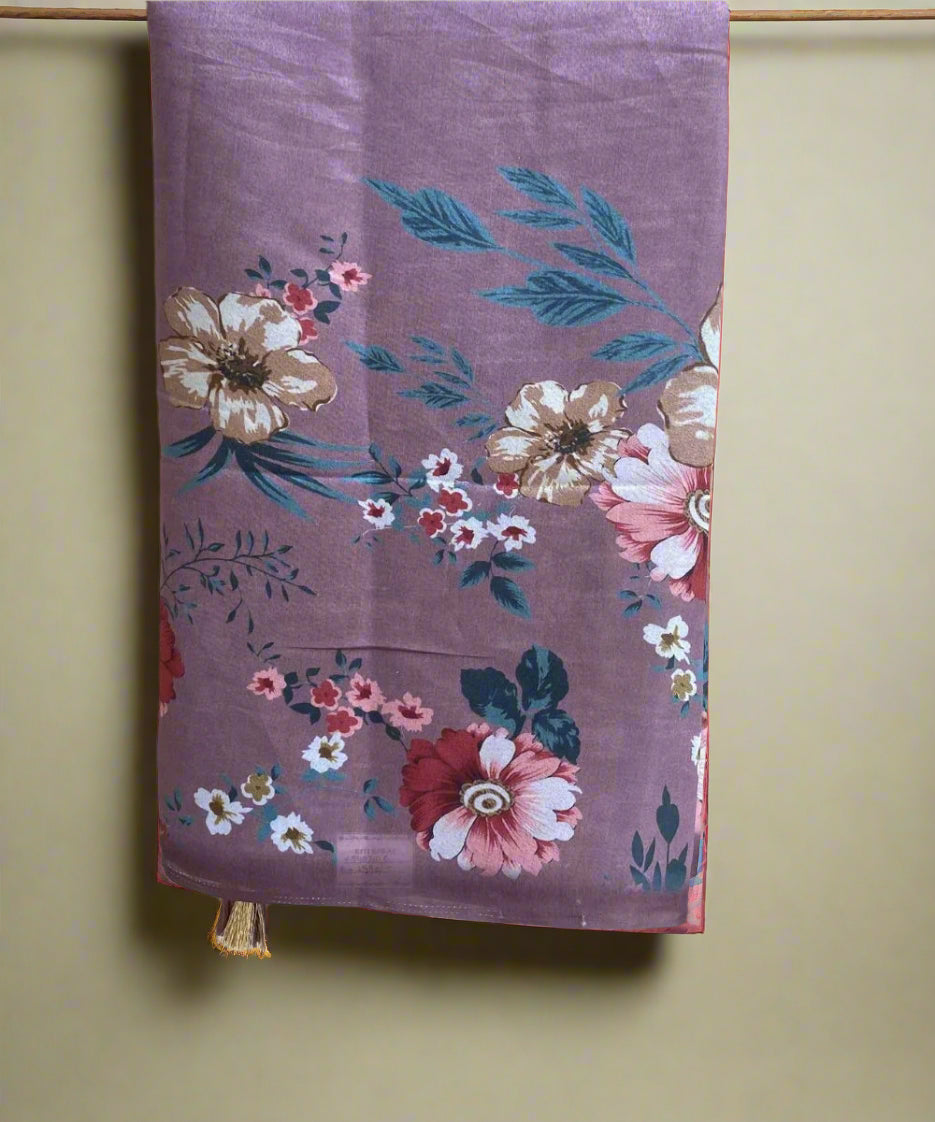 Purple Floral Print Saree