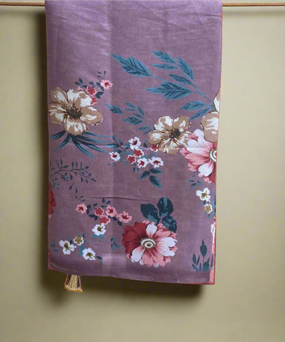 Purple Floral Print Saree