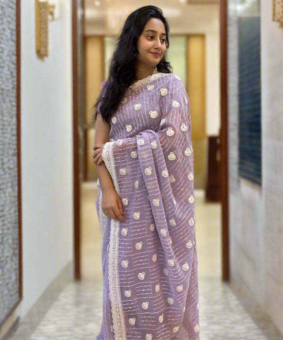 Lavender Chiffon Saree