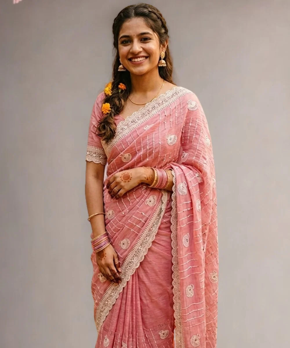 Blush Pink Chiffon Saree