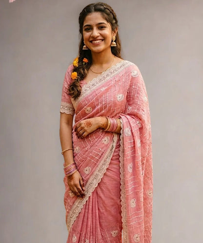 Blush Pink Chiffon Saree