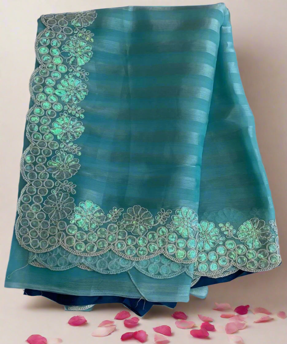 Sea Blue Floral Saree