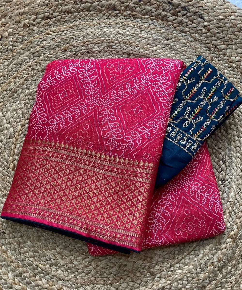 Pink Bandhani Cotton Silk Saree