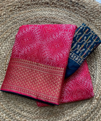 Pink Bandhani Cotton Silk Saree