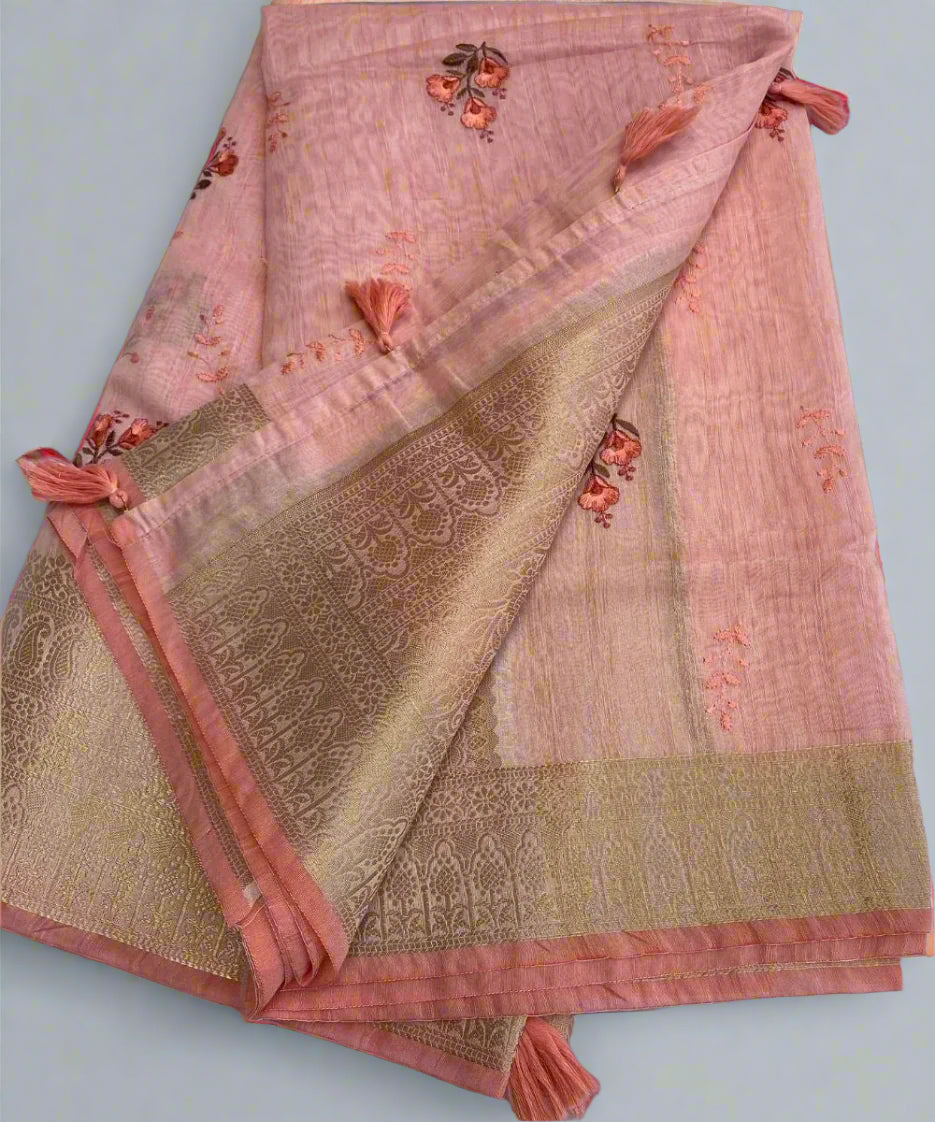 Peach Colored Floral Saree