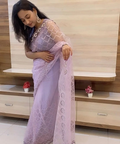 Net Lavender Saree