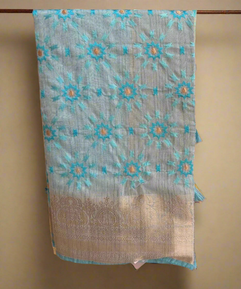 Sea Blue Colored Saree