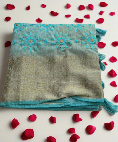 Sea Blue Colored Saree
