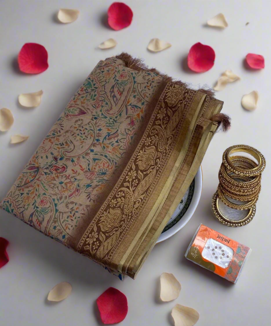 Beige Colored Formal Saree