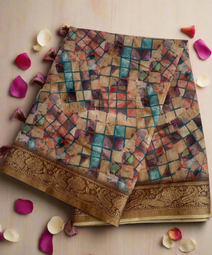 Yellow Geometric Print Sarees