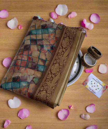 Yellow Geometric Print Sarees