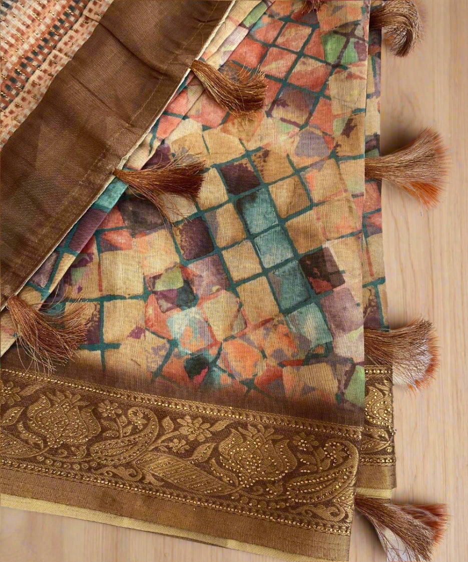 Yellow Geometric Print Sarees