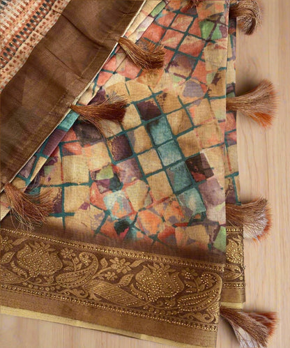 Yellow Geometric Print Sarees