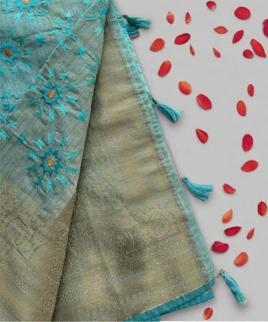 Sea Blue Colored Saree