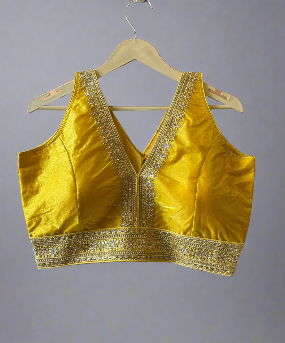 Front side of yellow embroidered blouse
