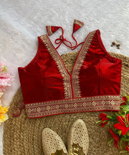 Red Embroidered Wedding Wear Blouse