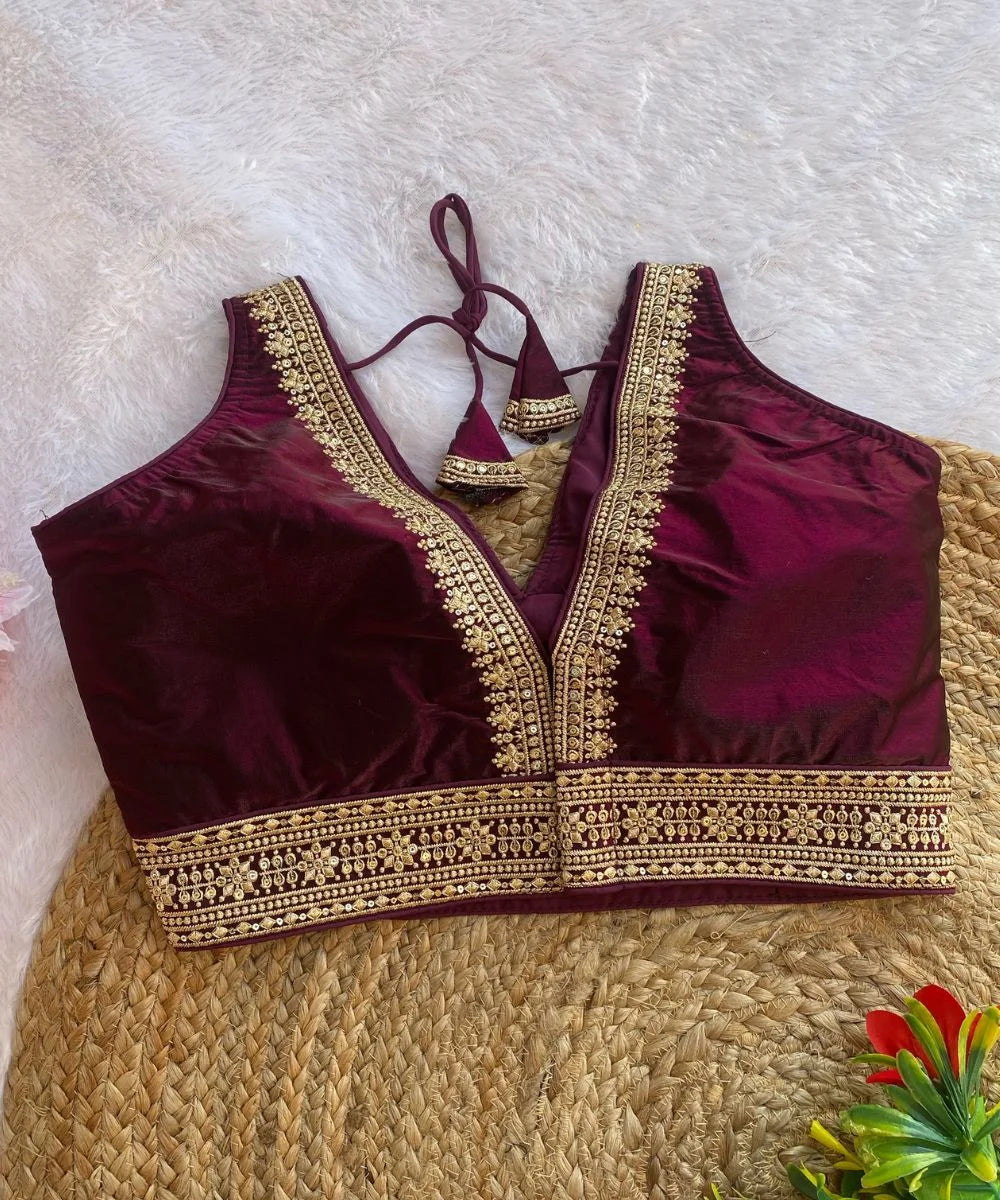 Purple Colored Embroidered Blouse with dori
