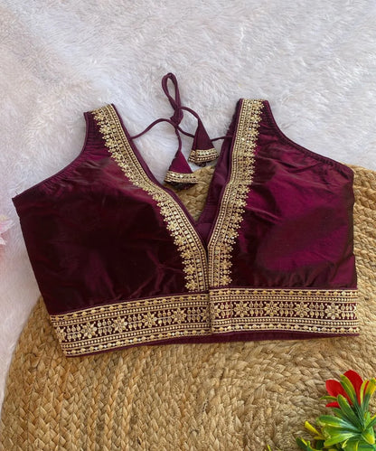 Purple Colored Embroidered Blouse with dori