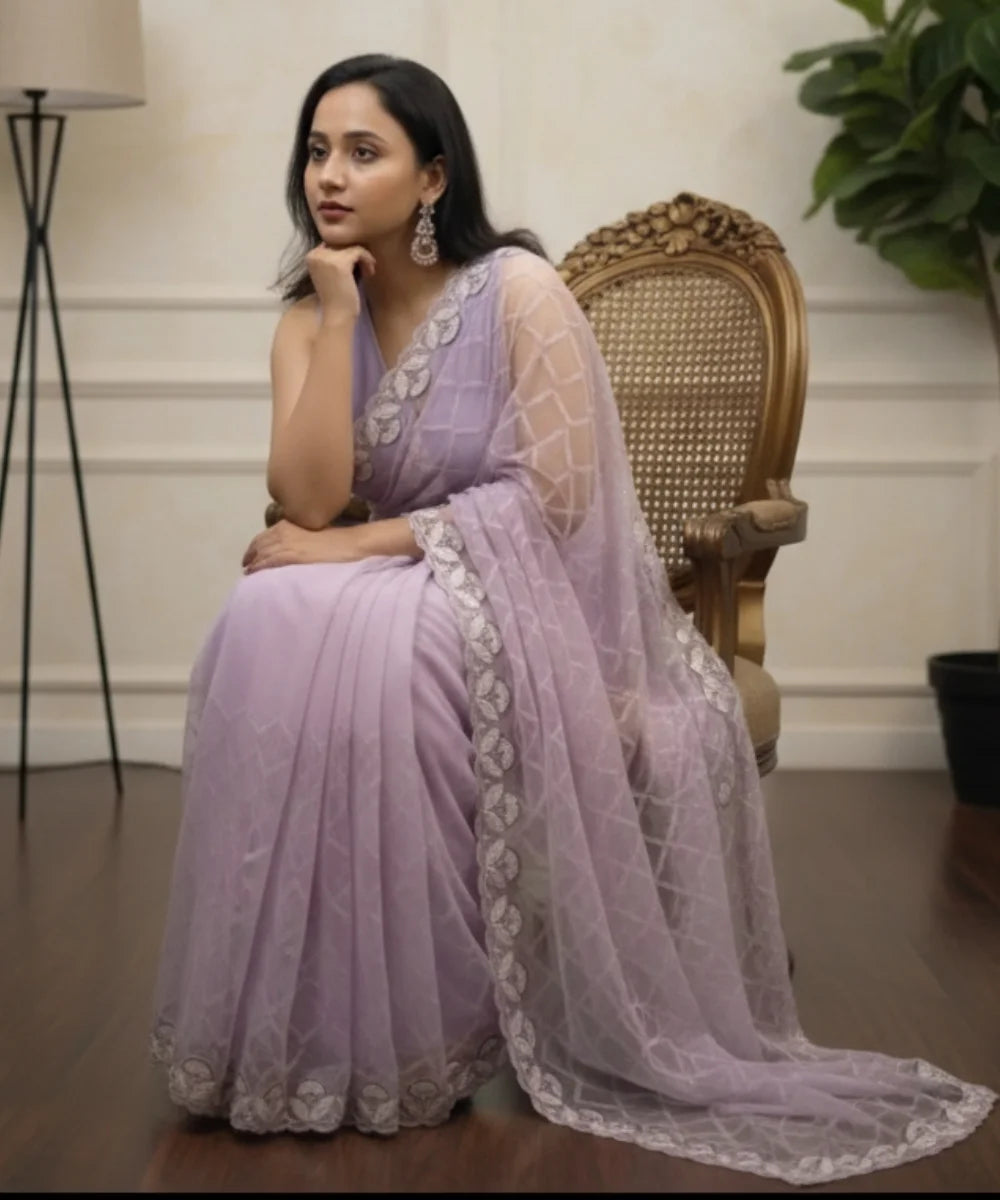 Net Lavender Saree
