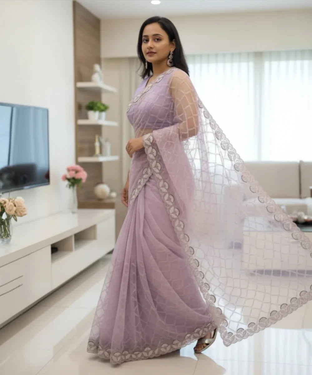 Net Lavender Saree