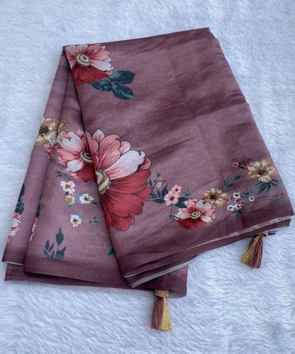 Purple Floral Print Saree