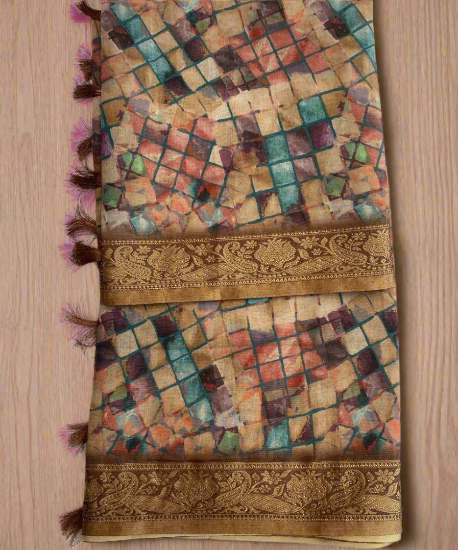 Yellow Geometric Print Sarees